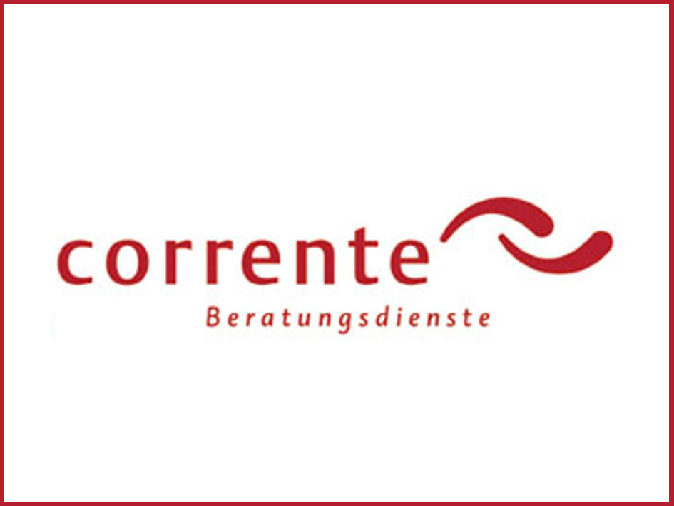 Logo von Corrente, stilisierte Schrift in modernem Design auf hellem Hintergrund.