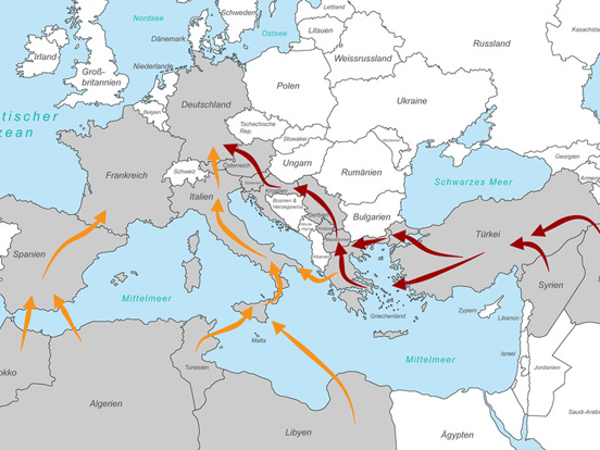 Karte, die die Routen des Römischen Reiches zeigt, mit wichtigen Städten und Handelswegen markiert.