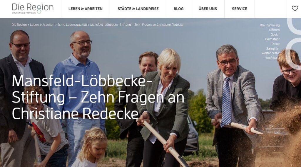 Mansfeld-Löbbecke-Stiftung: Spatenstich mit Christiane Redecke in Braunschweig. Regionale Entwicklung und Engagement.