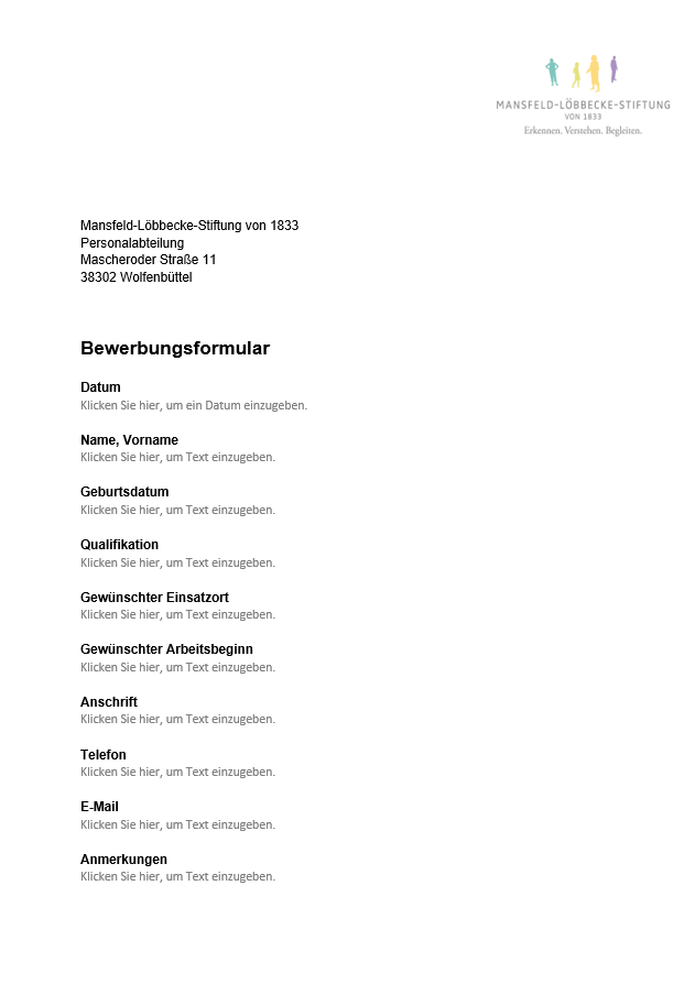 Bewerbungsformular Daten